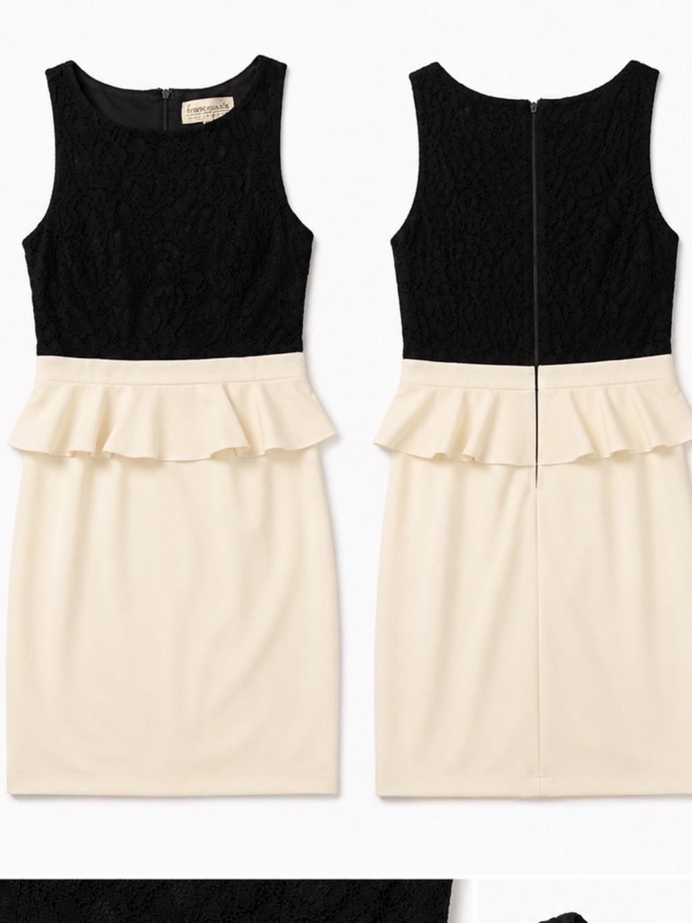 Francesca's Collections Black & Cream Sleeveless Peplum Mini Dress
